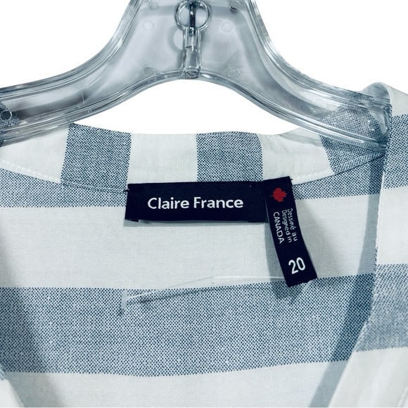 Claire France, Plus Size Striped 3/4 Sleeve Blouse, 20W, Blue & White - Picture 5 of 10